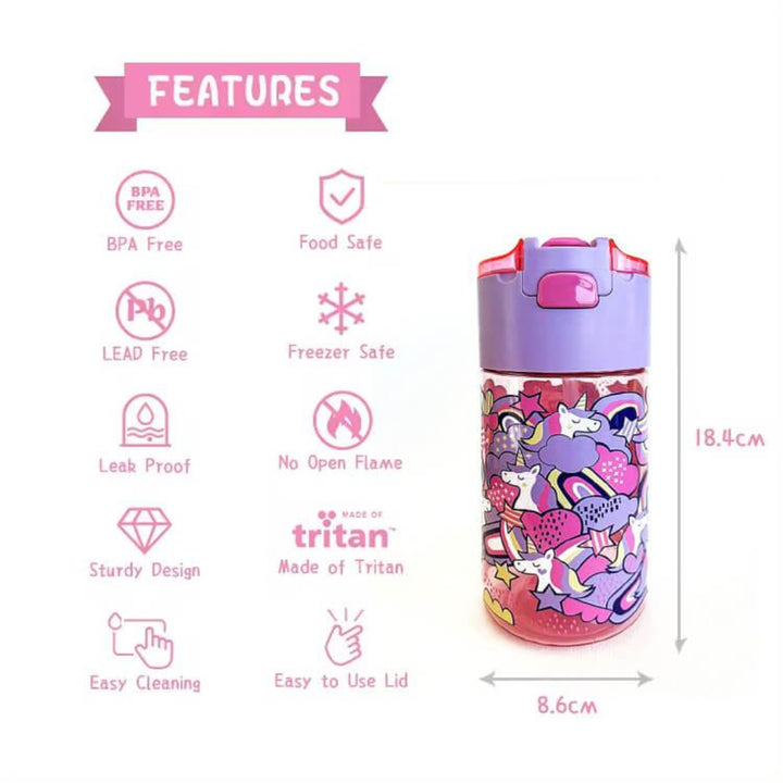BPA FREE Water Bottle with Integrated Flip-Lid Snack Box for Girls - 450ml