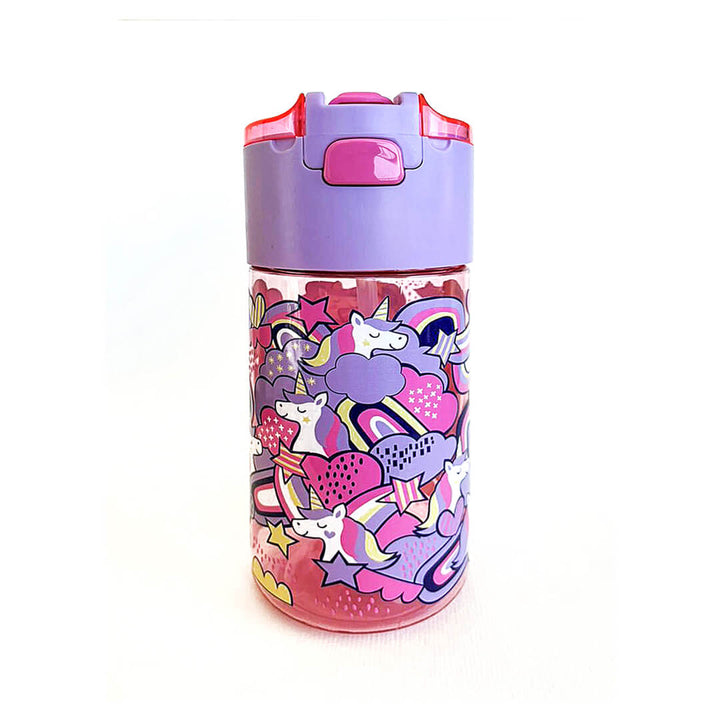 BPA FREE Water Bottle with Integrated Flip-Lid Snack Box for Girls - 450ml Unicorn