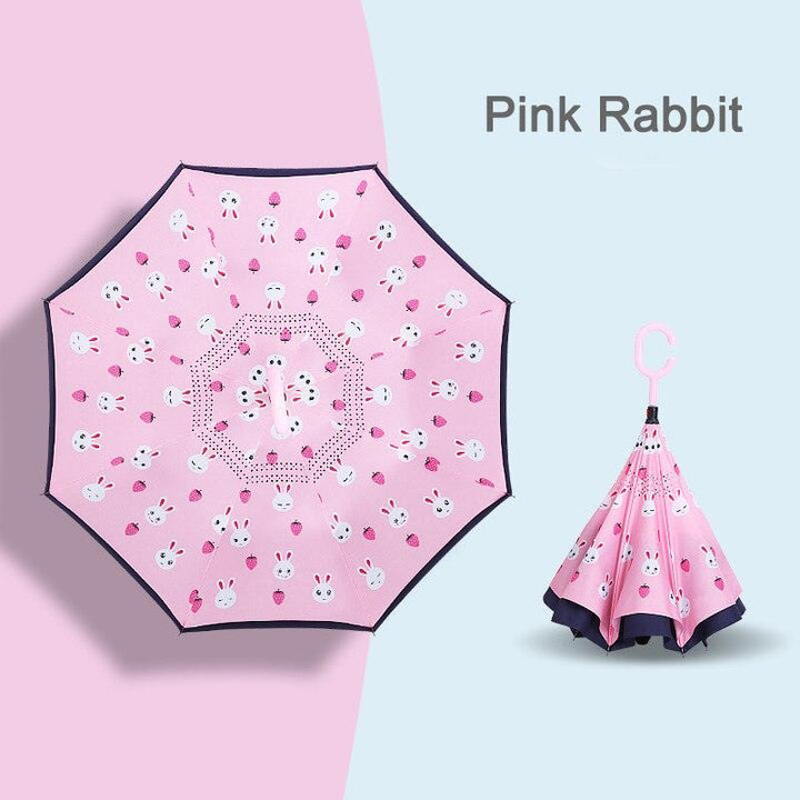 Double-Layer Kids Windproof Inverted Umbrella with C-Handle - Rabbit rabbit