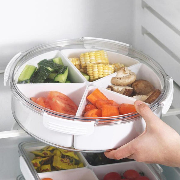 Round Plastic Divided Serving Tray with Lid - 5 compartments