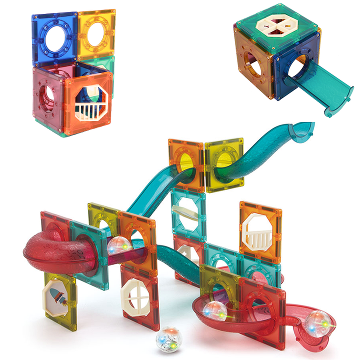 Magnetic Building Blocks & Marble Run Set - 125 Pieces