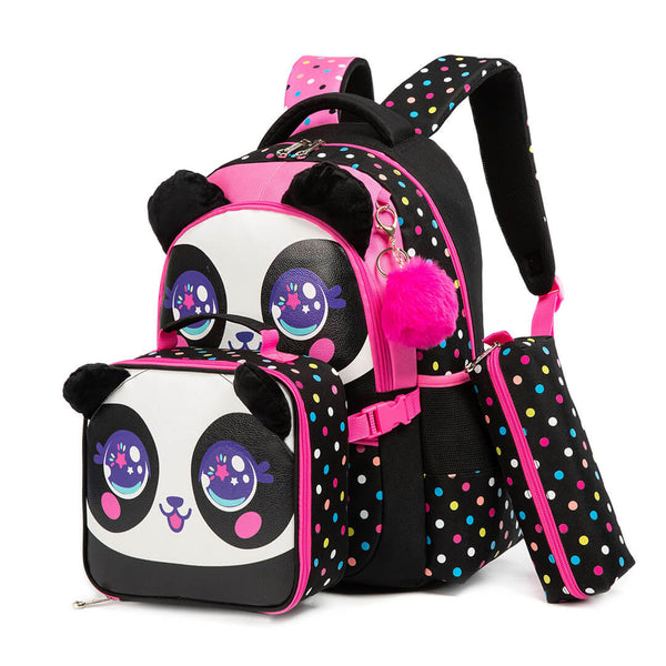 Stylish 3-Piece Girls Backpack Set with Panda Design