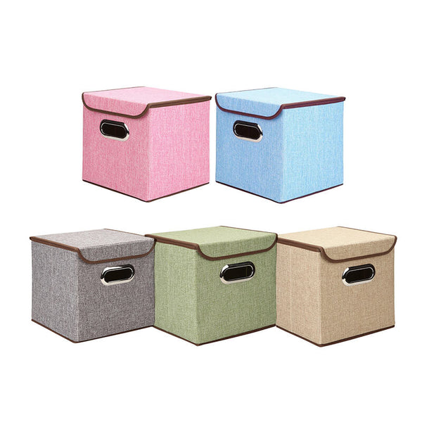 Colorful Fabric Foldable Storage Box with Lid - 25 cm