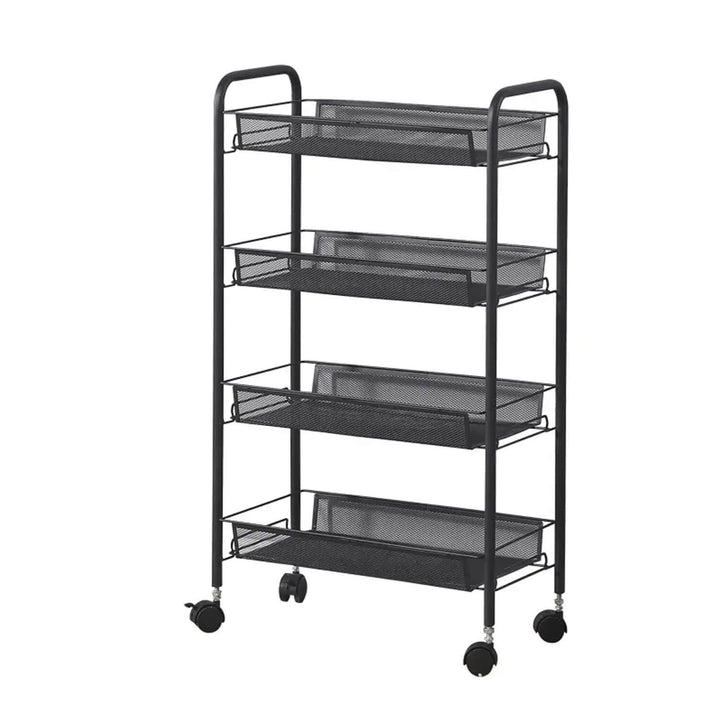 4 Layers Steel Movable Kitchen Cart - Black & White
