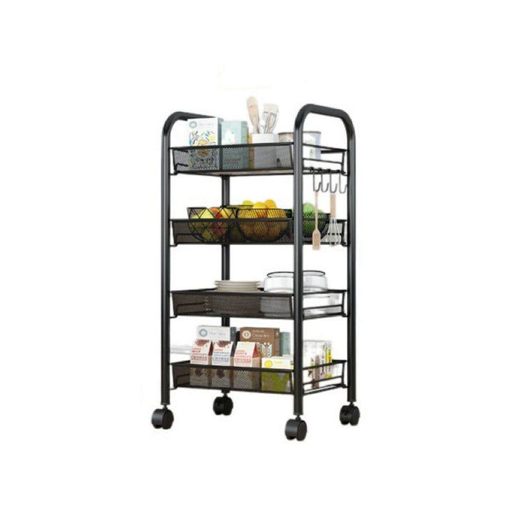 4 Layers Steel Movable Kitchen Cart - Black & White Black