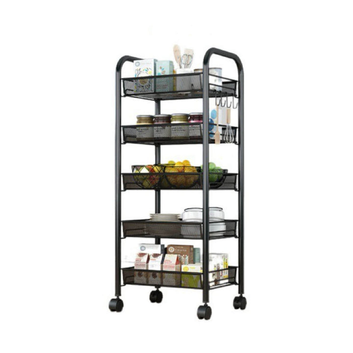 5 Layers Steel Movable Kitchen Cart - Black & White