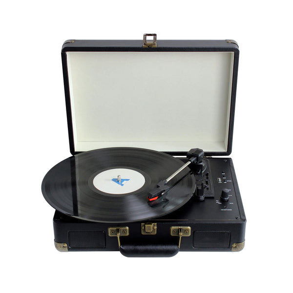 PU Leather Deluxe Turntable Record Player - Brown & Black