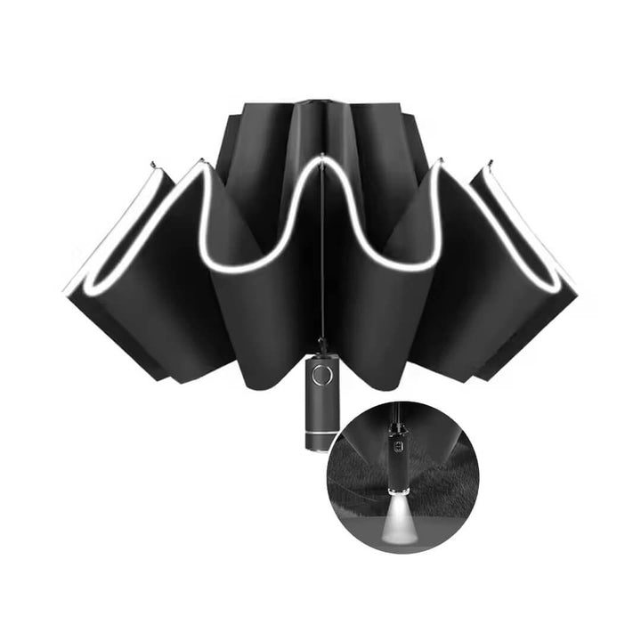 Automatic 3-Fold Inverted Umbrella with Built-In LED Light - Black