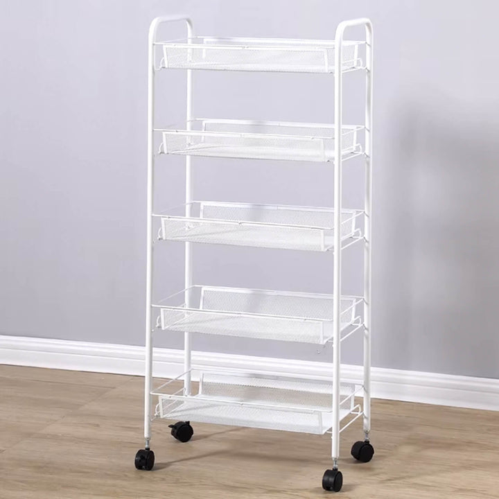 5 Layers Steel Movable Kitchen Cart - Black & White