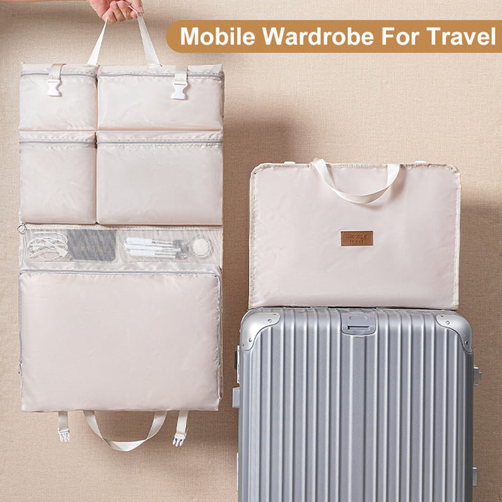 6-in-1 Foldable & portable Travel Organizer with Hook, beige