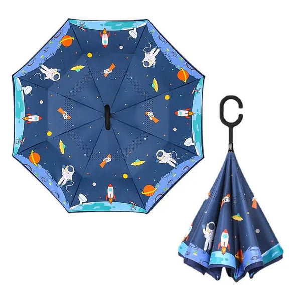 Double-Layer Kids Windproof Inverted Umbrella with C-Handle - Space