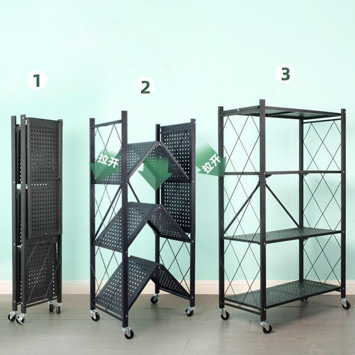 Foldable 5-Layer Metal Shelves with Wheels – Black