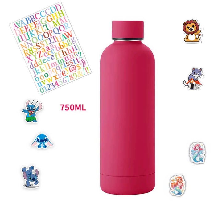 750 ml stainless steel school water bottle with abc & themed stickers, pink