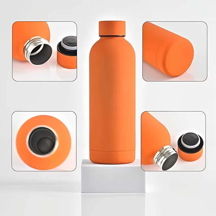 750 ml BPA-free Orange insulated bottle, close-up shots