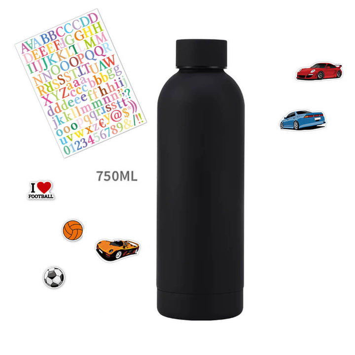 750 ml stainless steel school water bottle with abc & themed stickers, black