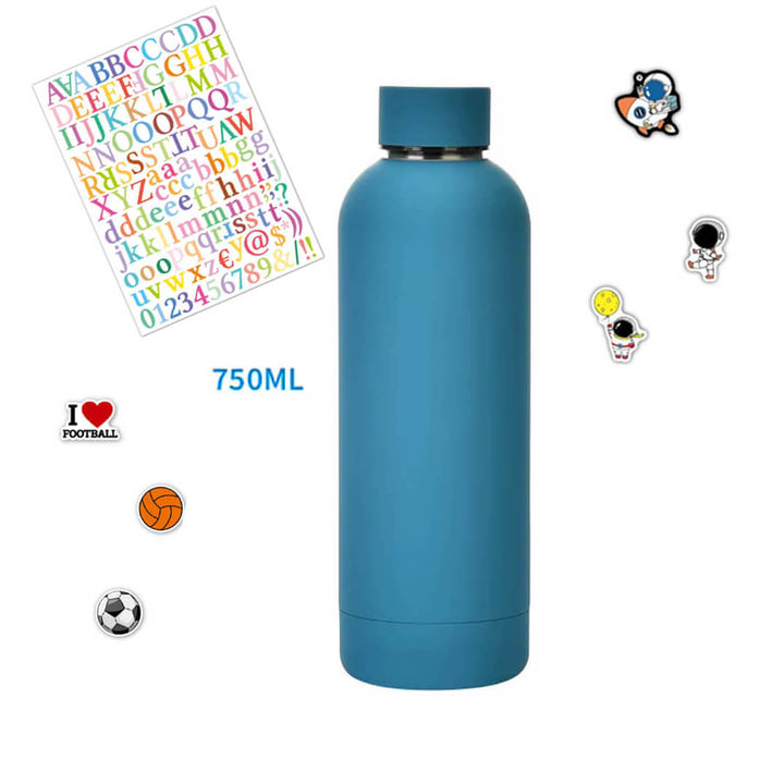 750 ml stainless steel school water bottle with abc & themed stickers, blue