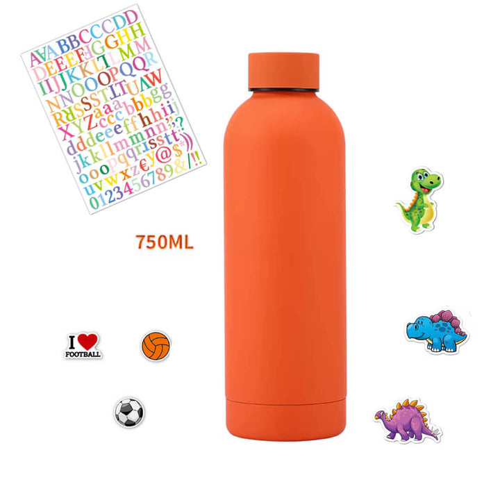 750 ml stainless steel school water bottle with abc & themed stickers, orange