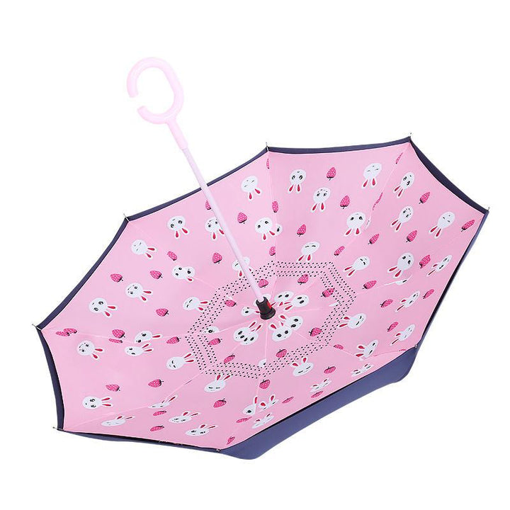 Double-Layer Kids Windproof Inverted Umbrella with C-Handle - Rabbit