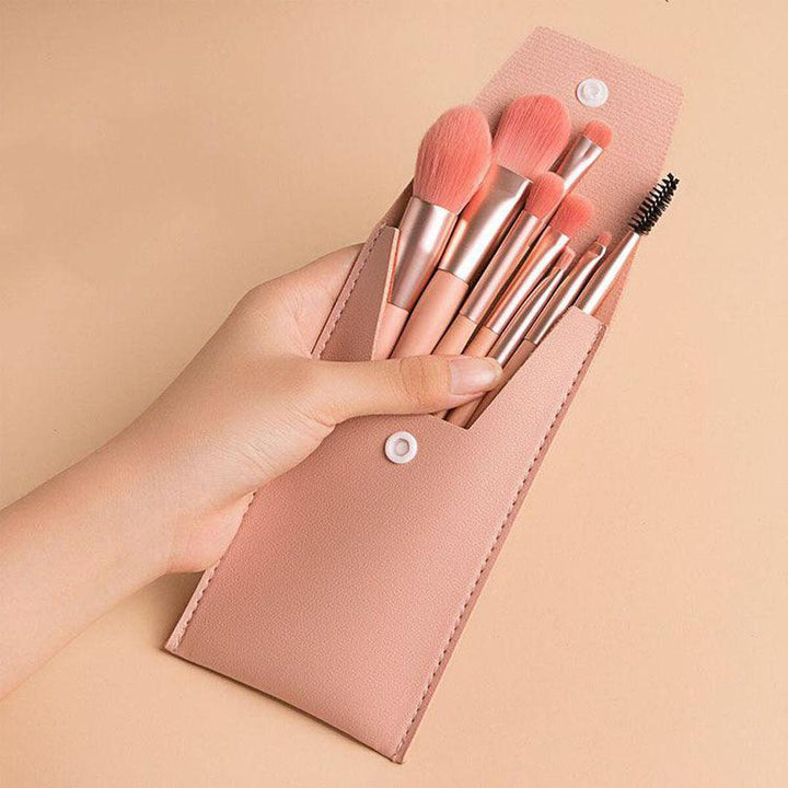 8-Piece Mini Travel Makeup Brush Set - 4 Colors Pink