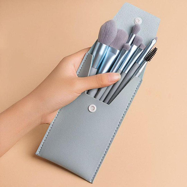 8-Piece Mini Travel Makeup Brush Set - 4 Colors Blue-gray