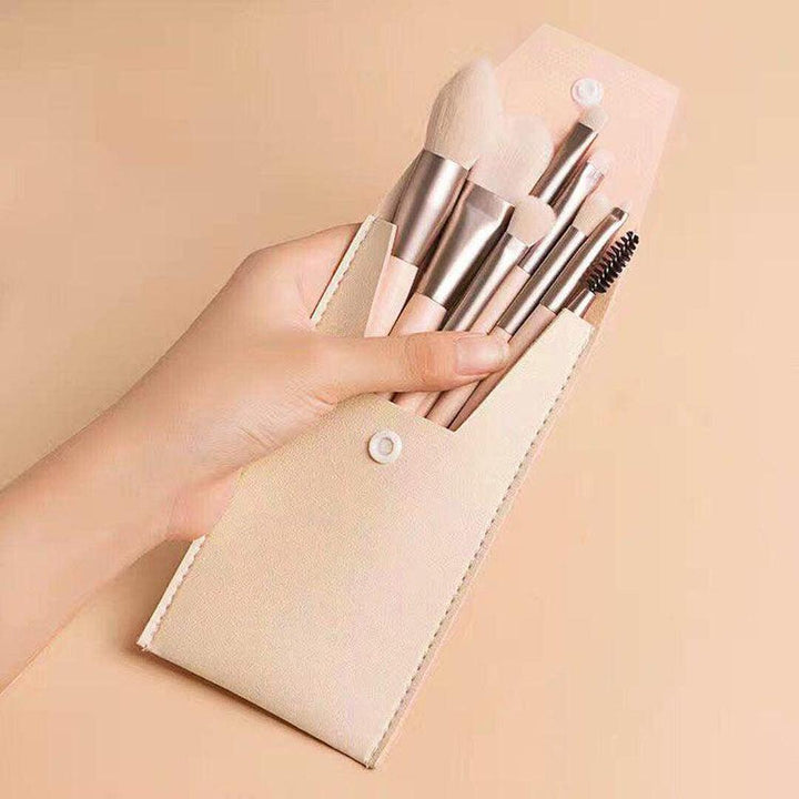 8-Piece Mini Travel Makeup Brush Set - 4 Colors Beige