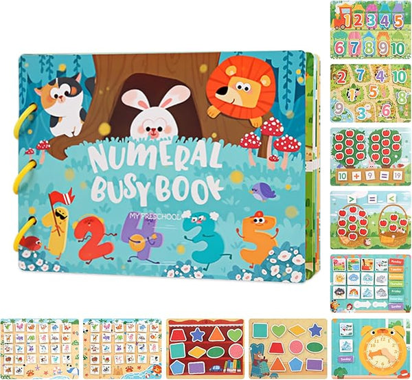 Preschool Numeral Busy Book - Learning numbers, clock & shapes  (2-5 years)