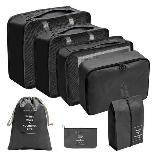 7 pieces Compression Luggage Organizers Travel Bag - Black