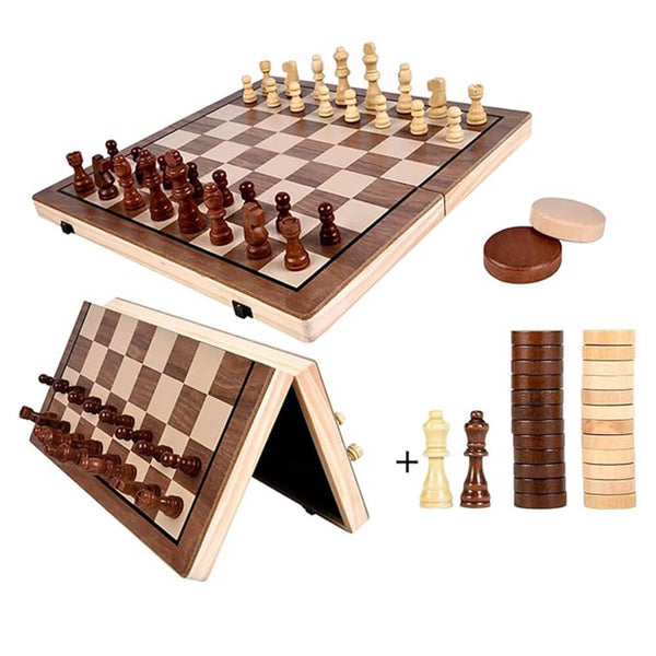 Portable Folding Wooden Chess Game Set Magnetic