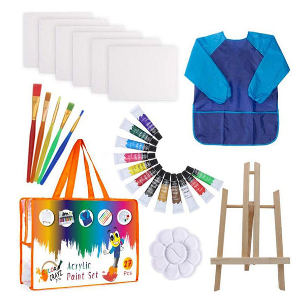 27-Piece Kids Art Set: Non-Toxic Acrylic Paint, Canvas & Easel Included