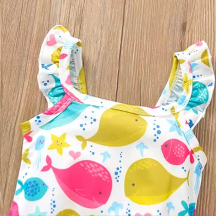 Toddler Girls Cute Fishes Swimsuit with Headband (9-18 months)
