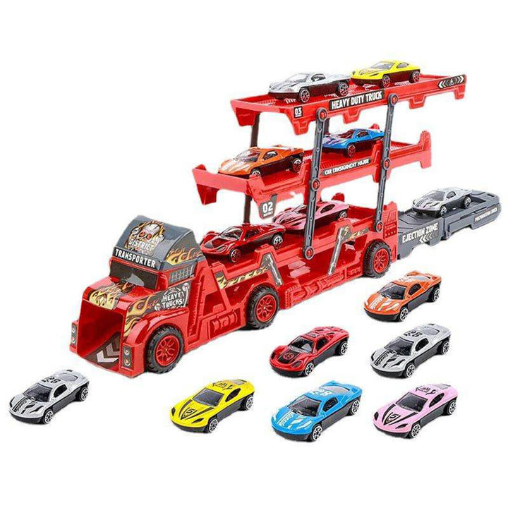 Folding Metal Truck with Mini Ejection Cars Red