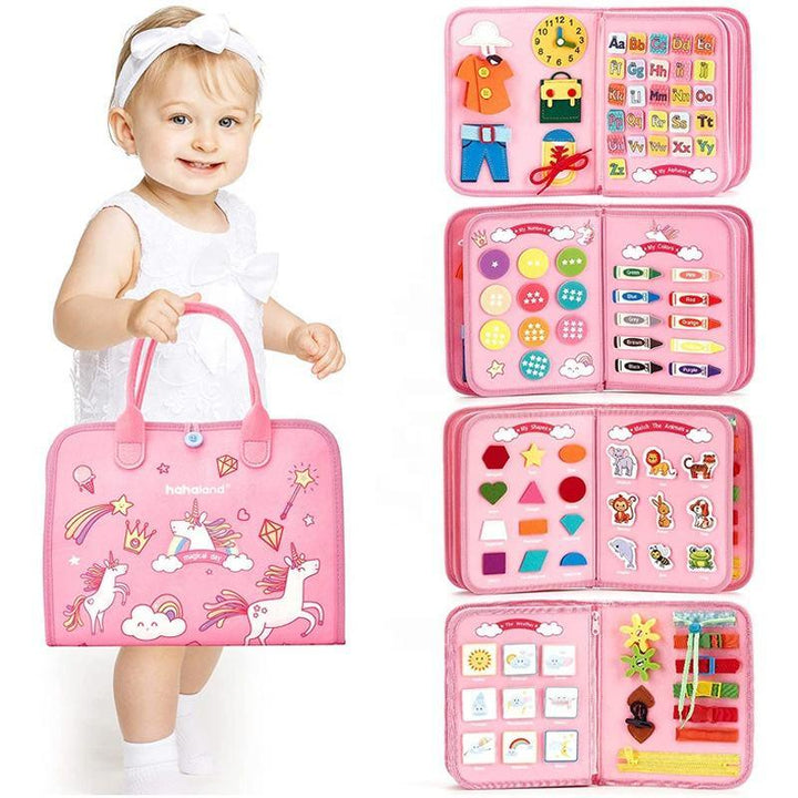 Toddler Travel Activities Sensory Felt Busy Board - Pink Unicorn