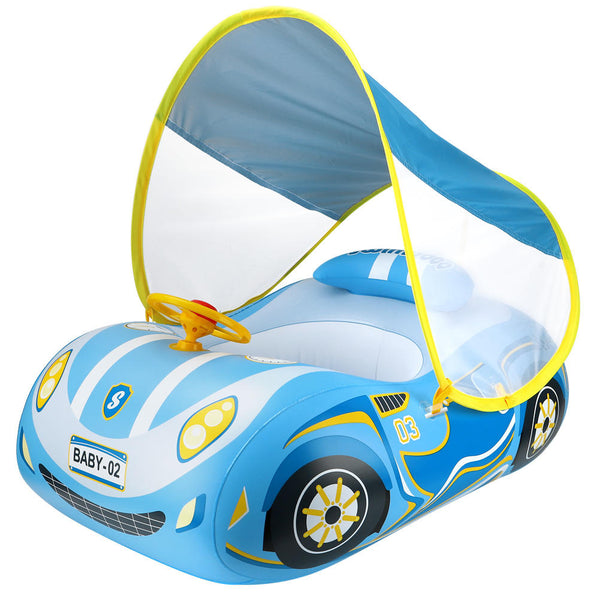 SwimBoBo Kids Inflatable Car Swimming Seat Boat with Canopy - blue