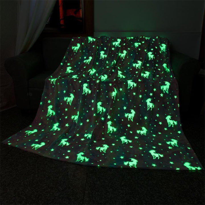 Rainbow Unicorn Glow in the Dark Fleece Blanket - 1 x 1.5 m