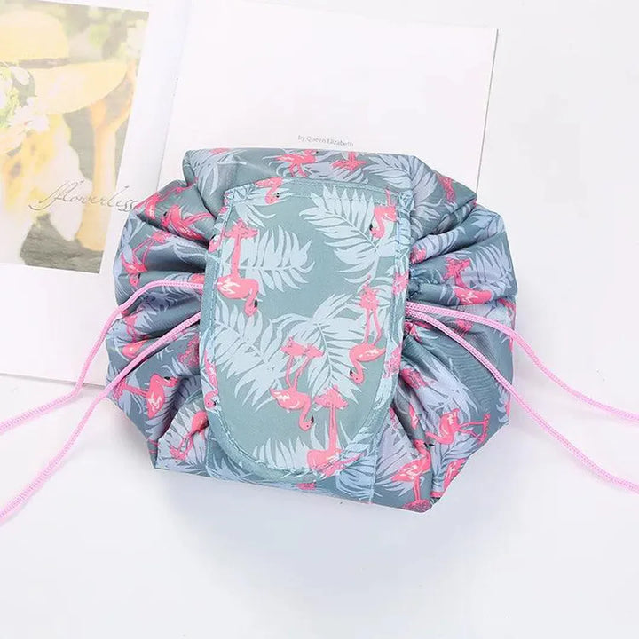 Lazy Drawstring Cosmetic Bag - Organize Effortlessly! Grey Flamingo