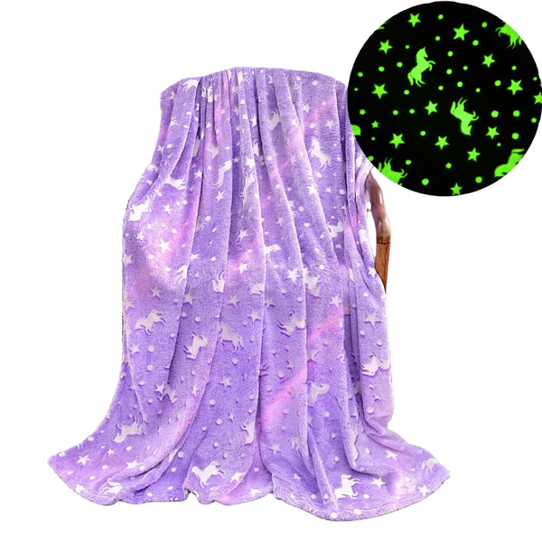 Purple Unicorn Glow in the Dark Fleece Blanket - 170 x 200 cm