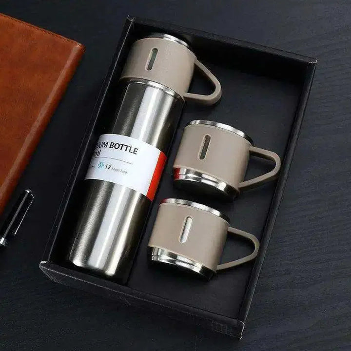 Set Coffee Travel Cup - 500ml Double Wall Vacuum Flask Beige