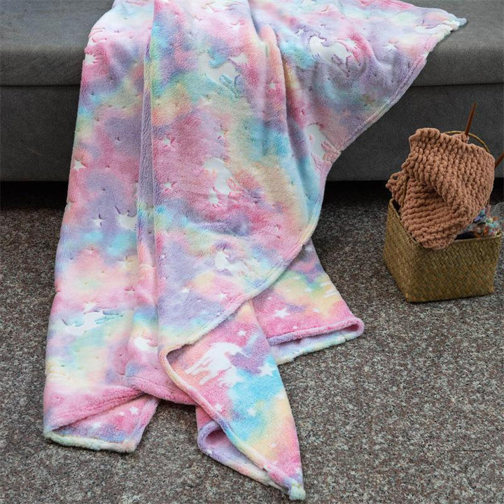 Rainbow Unicorn Glow in the Dark Fleece Blanket - 1 x 1.5 m