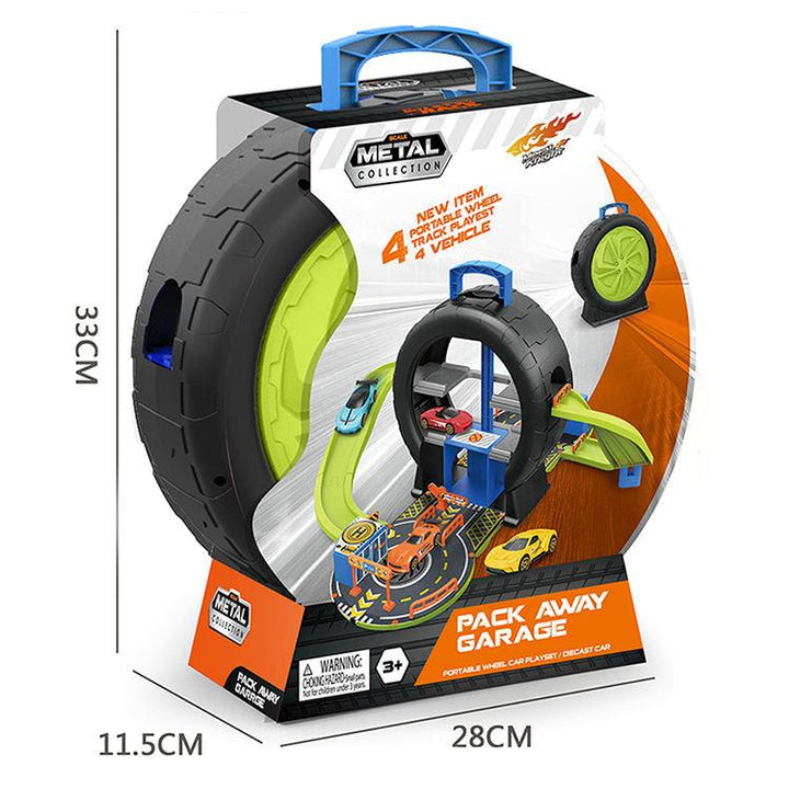 Portable Tire Race Tracks Kit with Mini Cars