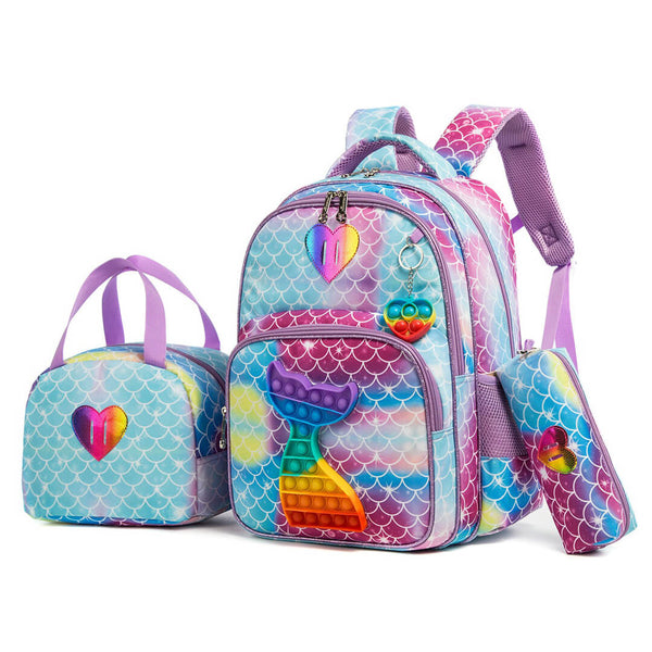 Mermaid Colorful Pop-It Backpack 3 pieces Set