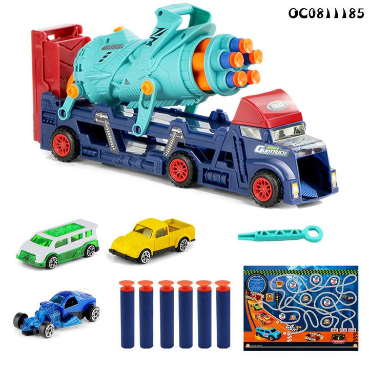 2-in-1 Transport Carrier Truck with Soft Bullet Shooter and Mini Cars