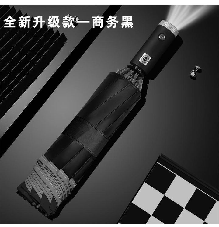 Automatic 3-Fold Inverted Umbrella with Built-In LED Light - Pink
