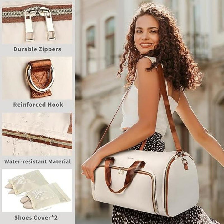 Convertible Waterproof Hanging Suit / Dress Travel Garment Bag & Backpack - Beige