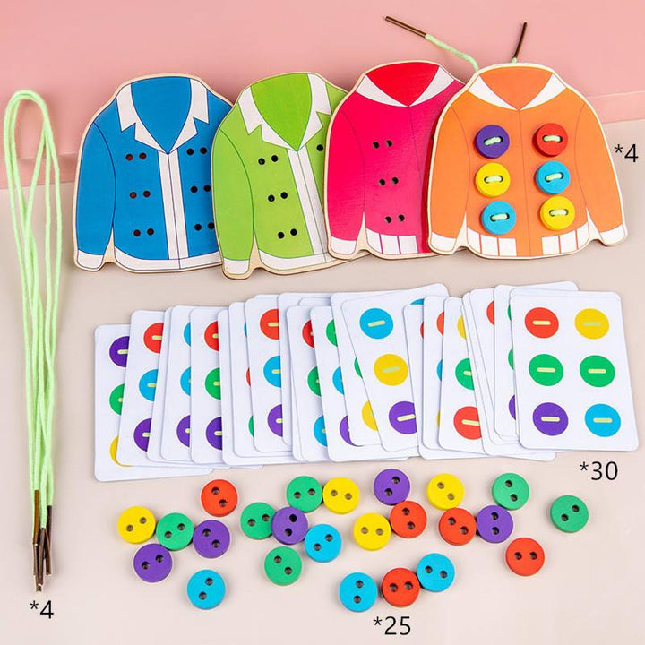 Kids Montessori Wooden Threading & Sewing Busy Board Game