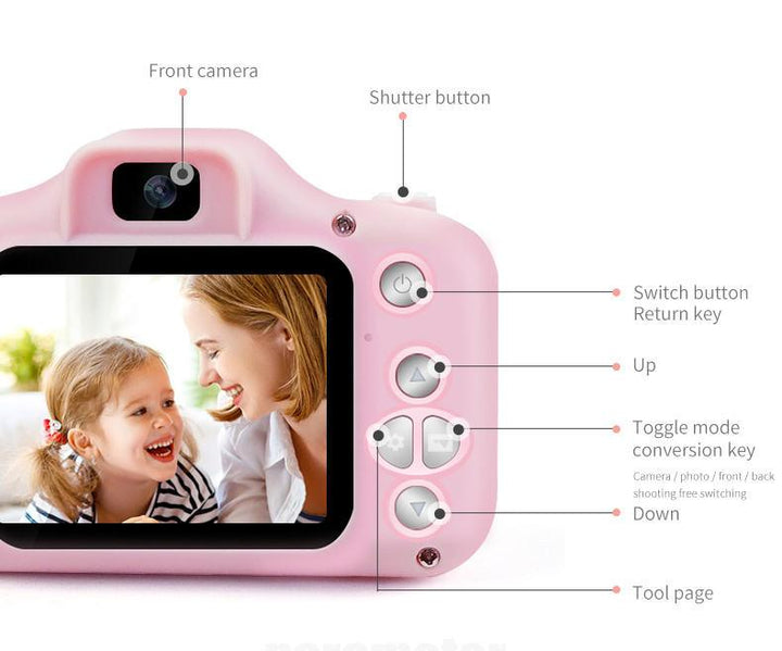 Anti-Drop Dual-Lens Kids Mini Camera + 32GB Card - Cute Monster