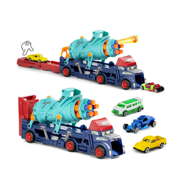 2-in-1 Transport Carrier Truck with Soft Bullet Shooter and Mini Cars