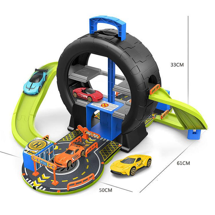 Portable Tire Race Tracks Kit with Mini Cars