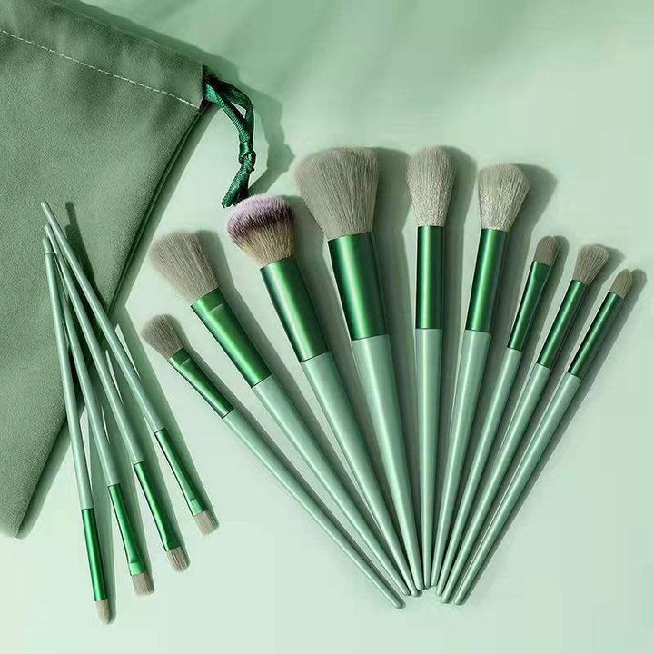 13 Pieces Makeup Brushes Full Set with Bag - Green