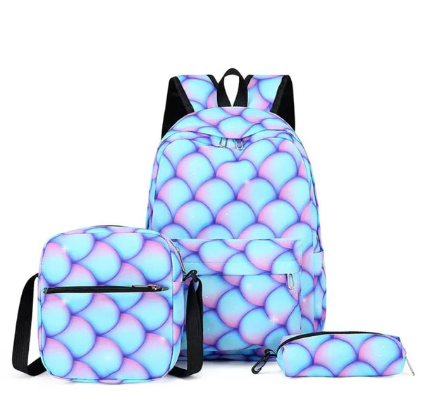 Waterproof Backpack Set of 3 pieces - Mermaid Pattern