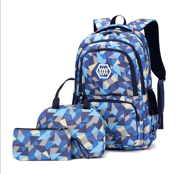 Geometric Backpack Blue Shades - Set of 3 pieces